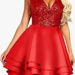 Glitter v-neck semi-formal skater dress